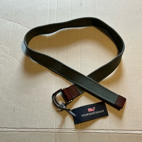NWT-vineyard vines-S-green-solid canvas solid brass buckle, club belt. - Picture 2 of 7